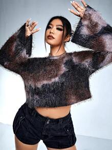 SHEIN ICON 大碼毛茸茸紮染荷葉袖T恤 - 彩色 - 查看 7