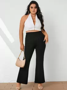 SHEIN Unity Plus Seam Front Flare Leg Pants - Black - View 5