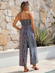 SHEIN VCAY 幾何印花前打結吊帶連體褲