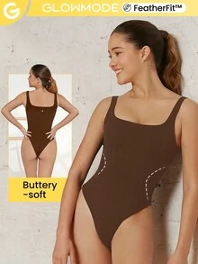 GLOWMODE FeatherFit™ Square Neck Bodysuit - Brown - View 10
