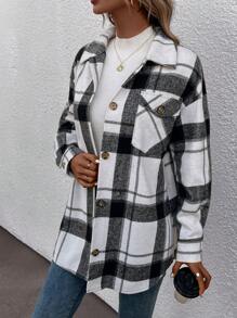 EMERY ROSE Áo khoác nữ Túi Nút phía trước Sọc ca rô Giải trí - Nhiều màu - Xem 3