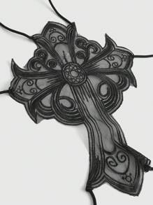 ROMWE Goth Cross Design Halter Neck Body Harness Bralette - Black - View 4