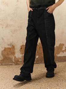 男士斜口袋直筒牛仔褲不附腰帶