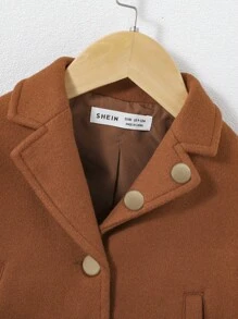 SHEIN 女嬰西裝領落肩袖花呢外套 - 棕色 - 查看 6