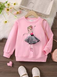 SHEIN Young Girl Figure Graphic Contrast Mesh Sweatshirt - Pink - View 1