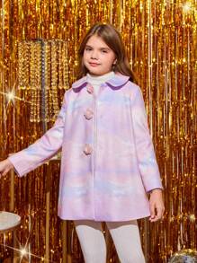 SHEIN Tween Girl Tie Dye Peter Pan Collar Overcoat - Multicolor - View 3