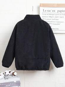 SHEIN Tween Boy Plaid Lined Zip Up Corduroy Padded Coat - Black - View 2
