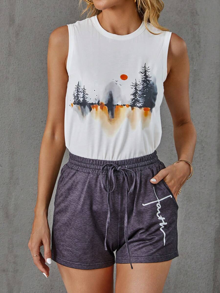 SHEIN LUNE 樹圖案背心上衣 - 白色 - 查看 1