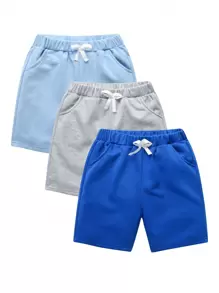 SHEIN Tween Boy 3pcs Solid Bow Front Track Shorts