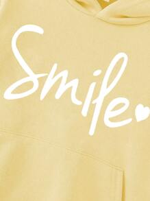 Sparklyn Tween Girl Letter Graphic Kangaroo Pocket Drop Shoulder Hoodie - Yellow - View 5