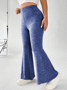 Flirla Talla grande Pantalones acampanados tejido jaspeado - Azul - Ver 4