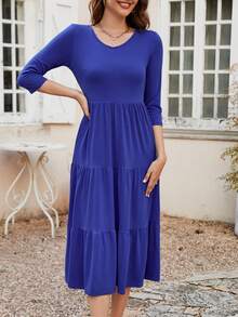 Vestido Bolsillo Bajo con volante Liso Casual - azul real - Ver 5