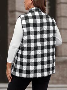 SHEIN Clasi Chaleco con cremallera y acolchado con estampado de cuadros de búfalo talla grande - Blanco y Negro - Ver 2
