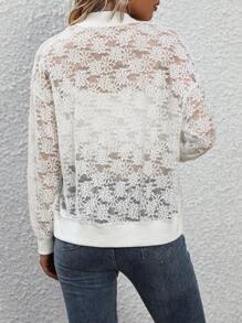 SHEIN Essnce Zip Up Lace Bomber Jacket - White - View 2