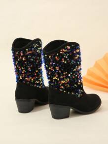 Đúng mốt Trẻ em Lấp lánh Dày Gót chân Giày cao gót Giày ống , Toàn trận Phong cách - màu đen - Xem 3