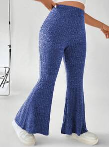 Flirla Talla grande Pantalones acampanados tejido jaspeado - Azul - Ver 8