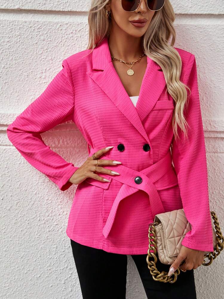 Lapel Neck Double Breasted Belted Blazer Fall Cloth For Women