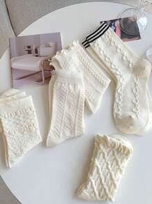 ROMWE Random 3pairs Women Crew Socks - Beige - View 2