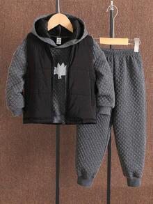 SHEIN Kapuzenpullover, gefütterte Weste und Jogginghose mit Dinosaurier-Print für Kleine Jungen - Verschiedenfarbig - Übersicht 8
