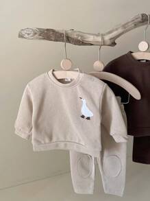 Baby Boy Cartoon Graphic Pullover & Pants - Apricot - View 2