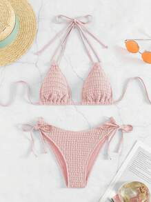 Halter Triangle Tie Side Bikini Set For Summer Beach - Pink - View 1