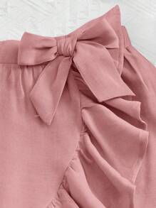 SHEIN Young Girl Ruffle Trim Wrap Knot Side Skirt - Pink - View 3