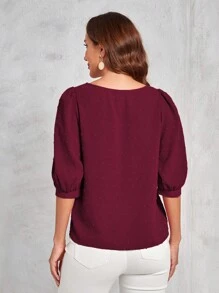 EMERY ROSE Swiss Dot Puff Sleeve Blouse - Burgundy - View 2