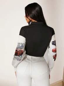 SHEIN SXY 汽車和字母圖案落肩袖襯衫