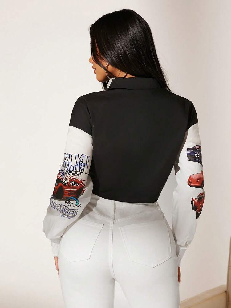 Car and Letter Graphic Drop Shoulder Shirt