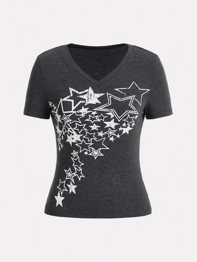 ROMWE Grunge Punk Star Print Tee