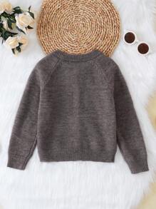 SHEIN Cô Gái Trẻ Thêu hoa Tay Raglan Áo len Mở - màu nâu - Xem 2