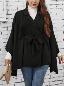 SHEIN LUNE 大碼西裝領斗篷袖腰帶斗篷外套