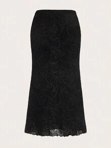 ROMWE PUNK 佩斯利印花木耳邊半身裙 - 黑色 - 查看 2