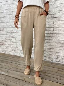 EMERY ROSE Paperbag Waist Dual Pocket Pants - Mocha Brown - View 6