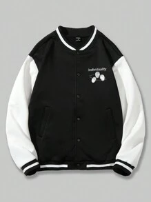 ROMWE MEN Street Life Các bạn Đồ họa Chữ cái Sọc trang trí Thả vai Áo khoác Đại học - Đen và trắng - Xem 2