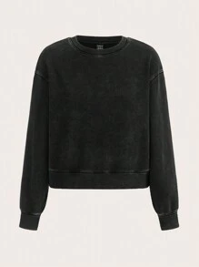 SHEIN BASICS 運動女士罩衫，採用毛圈絨面料 - 深灰色 - 查看 8