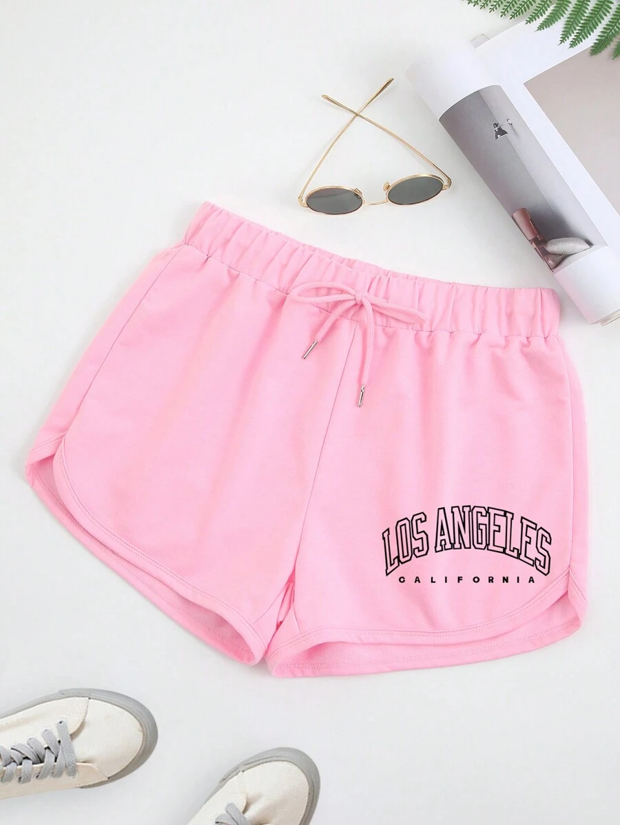 INAWLY Quần đùi nữ Dây kéo Lá thư Giải trí - Màu Hồng baby - Xem 1