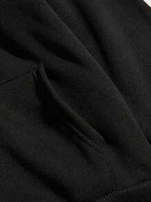 Men Slogan & Wings Print Kangaroo Pocket Drop Shoulder Drawstring Hoodie - Black - View 7