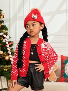 SHEIN 女小童1入組雪花圖案前紐扣開襟衫 - 彩色 - 查看 6