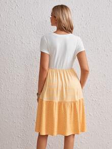 SHEIN VCAY Striped & Polka Dot Print Ruffle Hem Dress - Multicolor - View 2