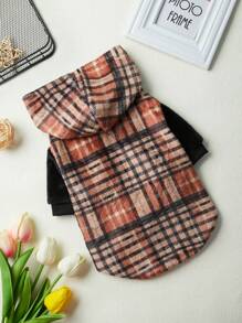 Pamile Pet Flannel Plaid Hooded Sweatshirt With Color-blocking - Multicolor - View 1