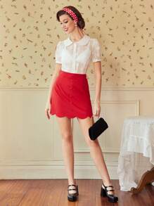 SHEIN DECDS 心提花泡泡袖襯衫 - 白色 - 查看 2