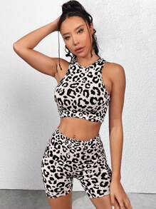 Yoga High Stretch Seamless Leopard Print Sports Set - Multicolor - View 3