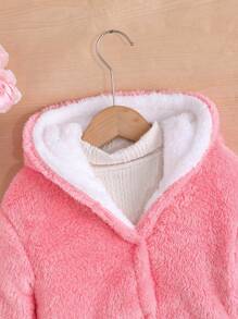 SHEIN Palton de pluș cu glugă cu două buzunare pentru fetiță, fără pulover - Roz - Vizualizare 7