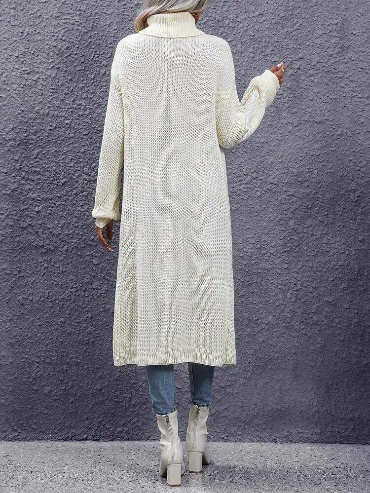 Turtleneck Drop Shoulder Wrap Hem Knit Pullover Fall Winter Sweater