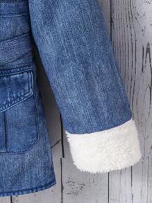 SHEIN 少女冬季Borg毛領配帶外套，不包含毛衣 - 藍色 - 查看 4