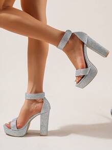女士高跟涼鞋 - 銀色 - 查看 1
