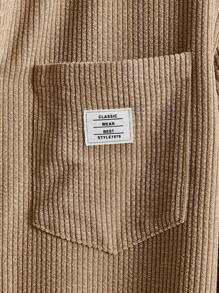 Manfinity VCAY Oversized Men's Letter Patched Detail Pocket Front Corduroy Shirt - Khaki - View 4