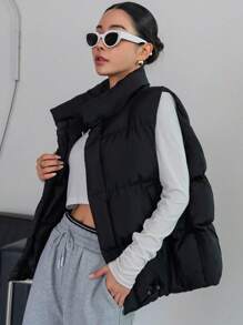 DAZY 女士加厚棉背心秋冬外套 - 黑色 - 查看 1