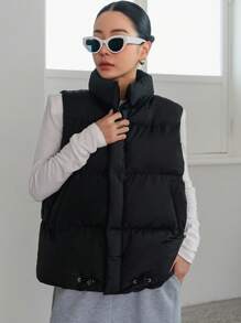 DAZY 女士加厚棉背心秋冬外套 - 黑色 - 查看 4